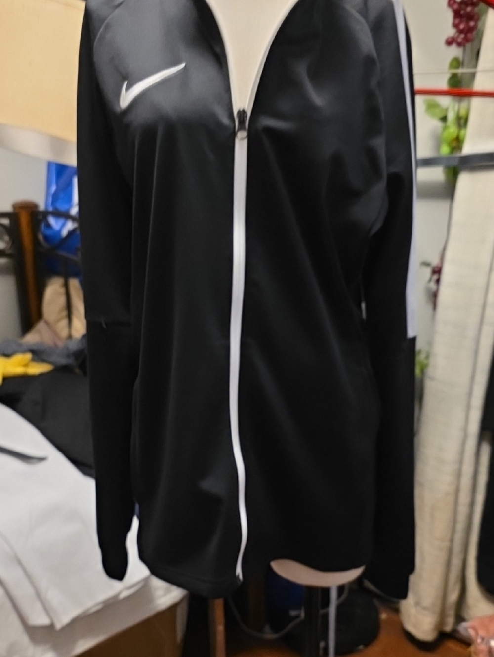 Nike Black Zip-Up Varsity Jacket with White Trim